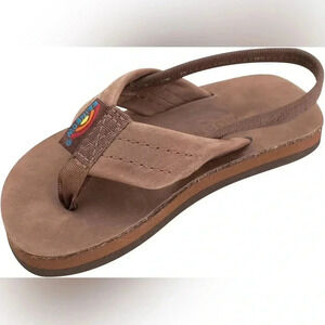 Rainbow Sandals Kids Unisex Leather Single Layer With Heel Strap Brown Size 3/4